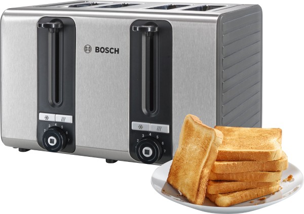 Bosch - Edelstahl 4-Schlitz-Toaster TAT7S45, grau/schwarz
