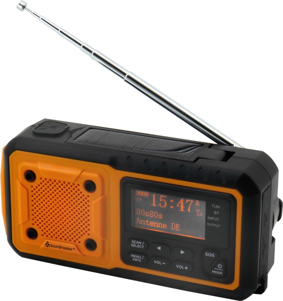 soundmaster - DAB+ Notfalldigitalradio DAB 112 mit Solarpanel/Dynamo und LED-Leuchte, schwarz/orange