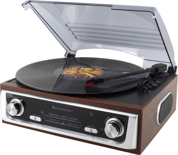 soundmaster - nostalgia record player PL 196 with radio, silver/wood