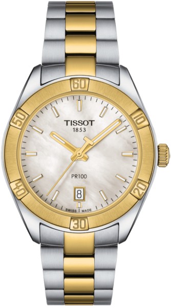 Tissot - Edelstahl-Damenarmbanduhr PR 100 Sport Chic, silber/gold