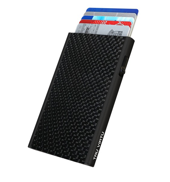 Tru Virtu - card case ‘Click & Slide’, Carbon Fibre black/black