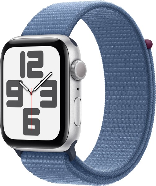 Apple - Watch SE GPS 44 mm aluminum case silver sport loop wristband winter blue