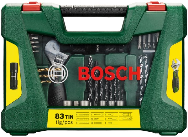 Bosch - Zubehörkoffer-Set V-Line 83-tlg. mit LED-Taschenlampe und Rollgabelschlüssel grün