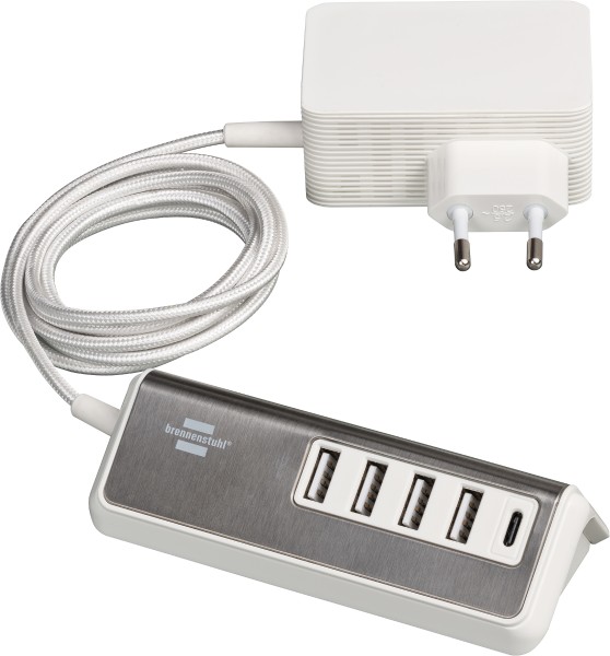 brennenstuhl estilo - USB multi charger 5-fold, silver/white