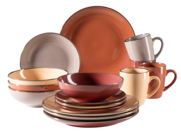 Mäser dinner service ‘Pintar’16-piece, taupe/beige/terracotta/